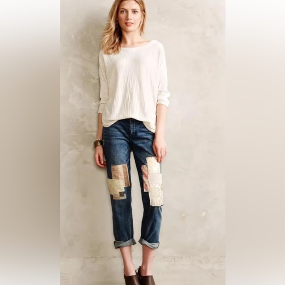 ❗️SOLD❗️Pilcro And The Letterpress Hyphen Boyfriend Patchwork Jeans Size 27 - Picture 2 of 15